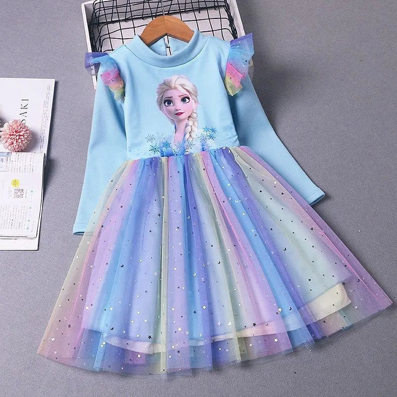 2024 Elsa Princess Dress Baby Girls Dress Spring Autumn Kids Dress Party Long-sleeved Children's Frozen Formal Dress 2-9Y Photo Color 23