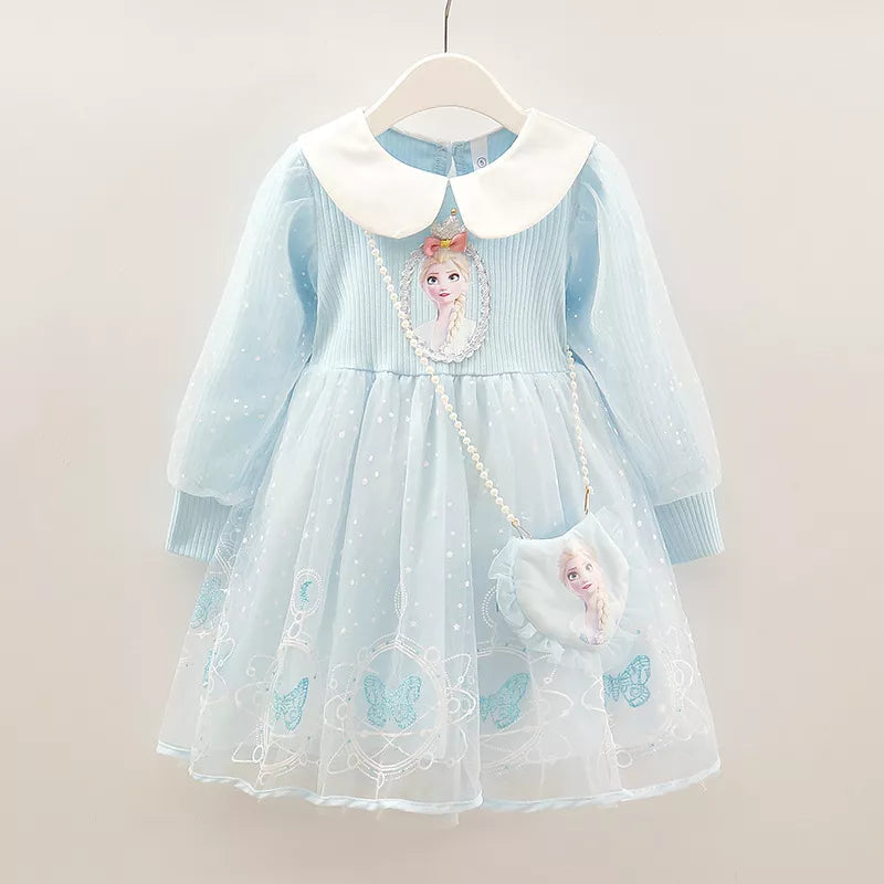 2024 Elsa Princess Dress Baby Girls Dress Spring Autumn Kids Dress Party Long-sleeved Children's Frozen Formal Dress 2-9Y Photo Color 2