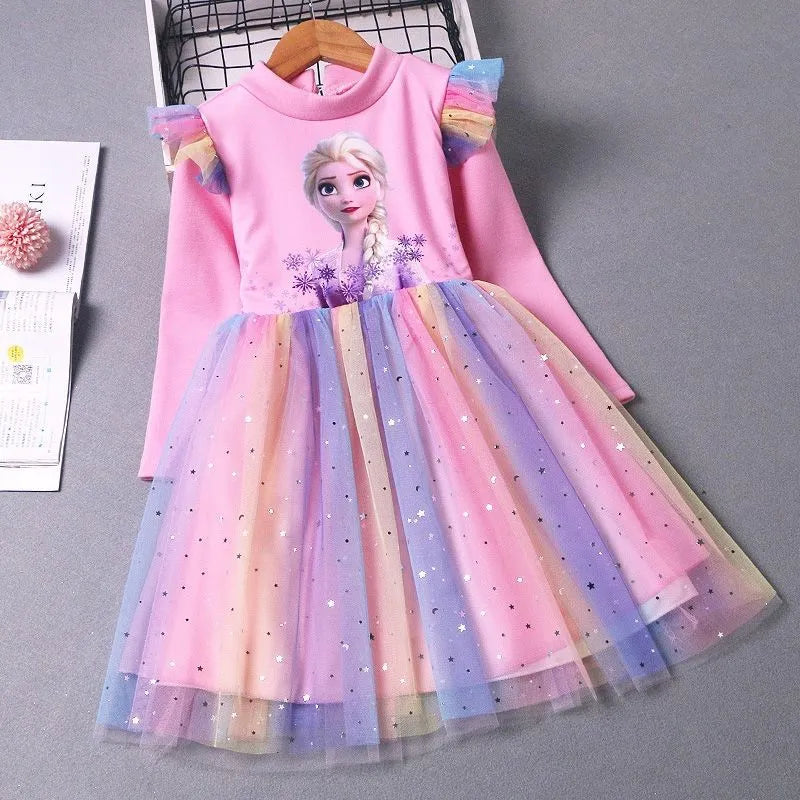 2024 Elsa Princess Dress Baby Girls Dress Spring Autumn Kids Dress Party Long-sleeved Children's Frozen Formal Dress 2-9Y Photo Color 22