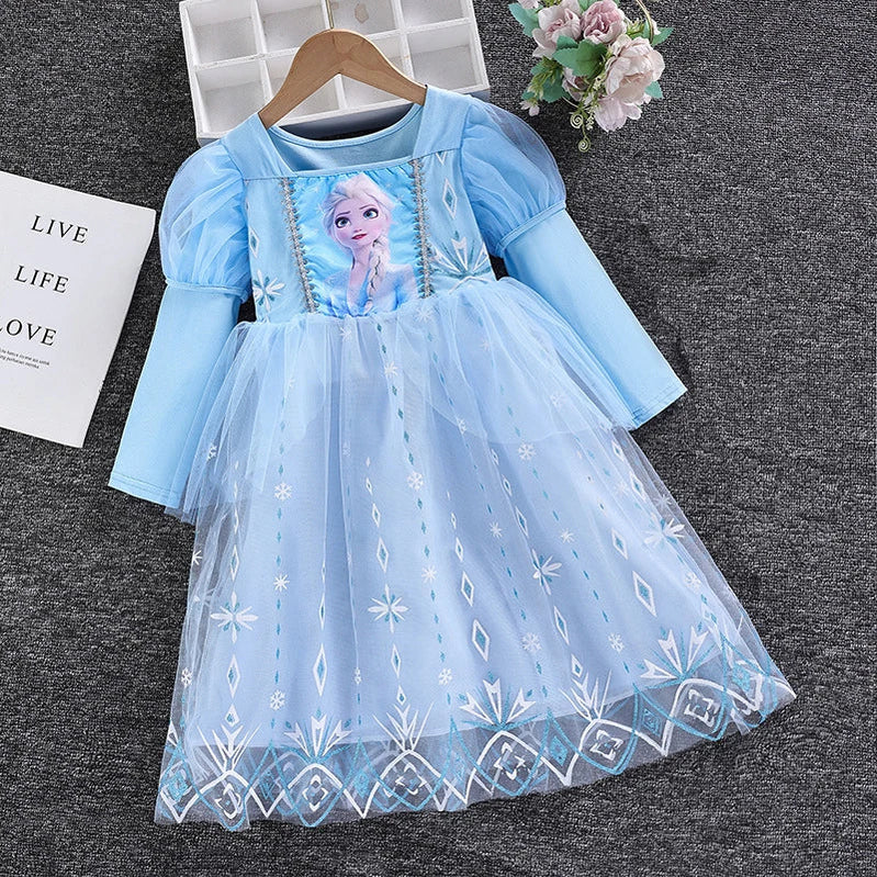 2024 Elsa Princess Dress Baby Girls Dress Spring Autumn Kids Dress Party Long-sleeved Children's Frozen Formal Dress 2-9Y