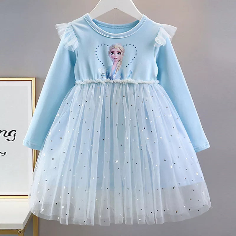2024 Elsa Princess Dress Baby Girls Dress Spring Autumn Kids Dress Party Long-sleeved Children's Frozen Formal Dress 2-9Y