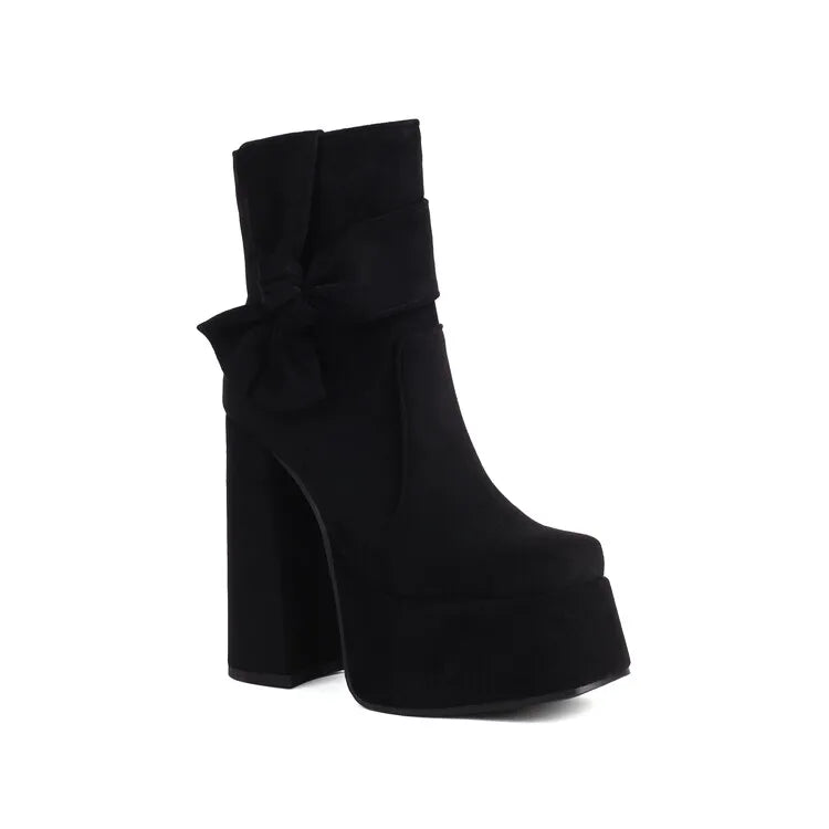 2024 Fantasy Lacquer Leather Side Zipper Short Boots 14cm Thick Heel Gretel Silver Leather Fashion Car Model Square Headed Boots 120-black