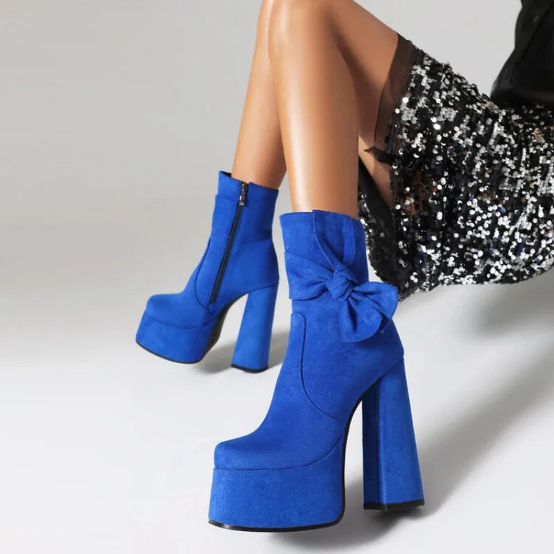 2024 Fantasy Lacquer Leather Side Zipper Short Boots 14cm Thick Heel Gretel Silver Leather Fashion Car Model Square Headed Boots