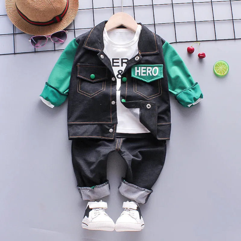 2024 Fashion Autumn Baby Boys Clothes Set Boys Sport Suit Children Sets Kids Clothes Denim Clothes For Boys Clothing 1 3 4 Year green