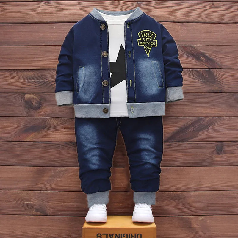 2024 Fashion Autumn Baby Boys Clothes Set Boys Sport Suit Children Sets Kids Clothes Denim Clothes For Boys Clothing 1 3 4 Year Blue 3pcs