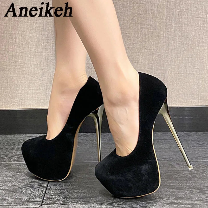 2024 Fashion Sexy Platform Round Head Thin Heels Pumps Women's Flock Super High Heels Shoes Wedding Dress Zapatos Mules