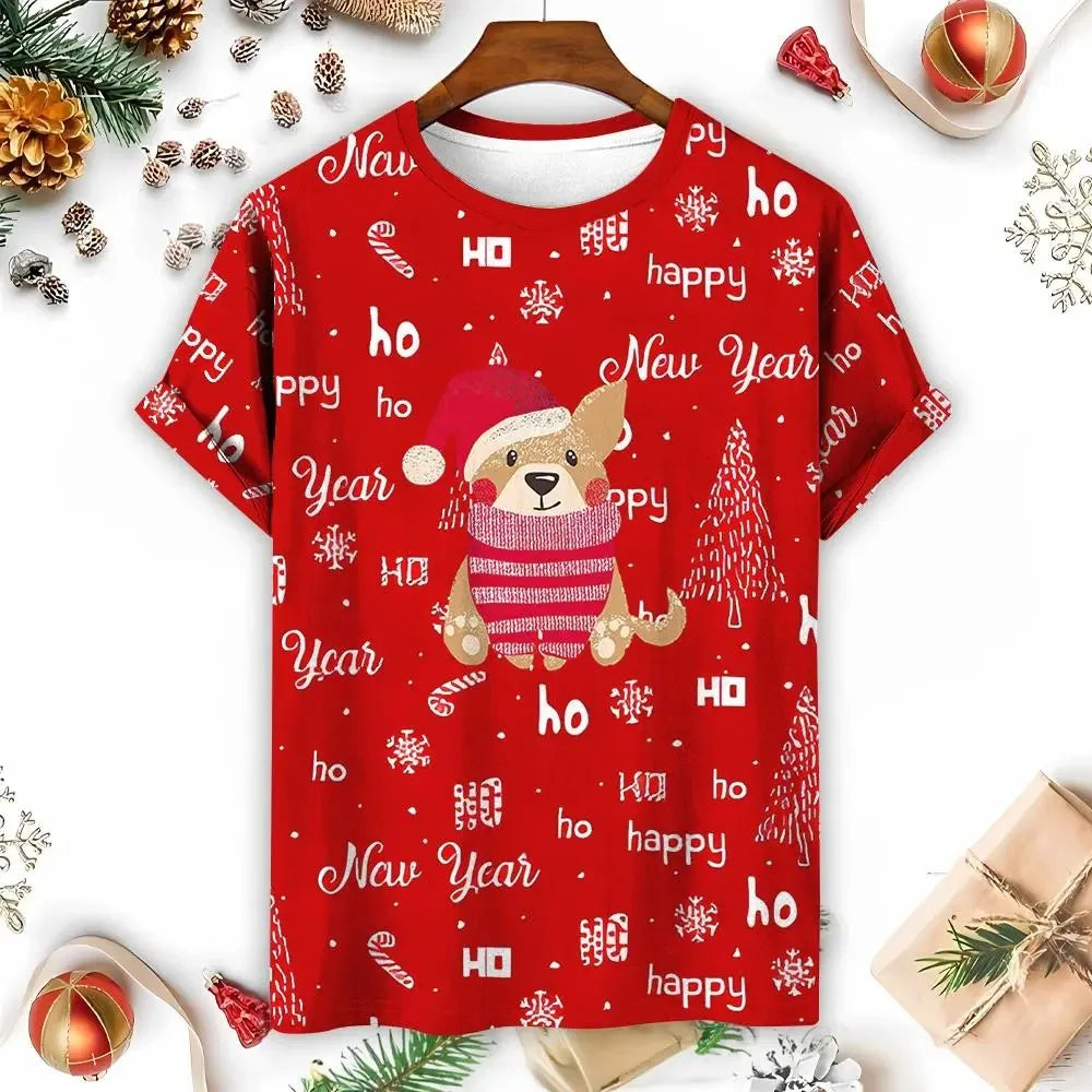 2024 Happy Christmas Women Men's T-Shirt Summer Short Sleeve Casual Fashion 3D Printed Tee Christmas T Shirt New Year Gift wjr1101058