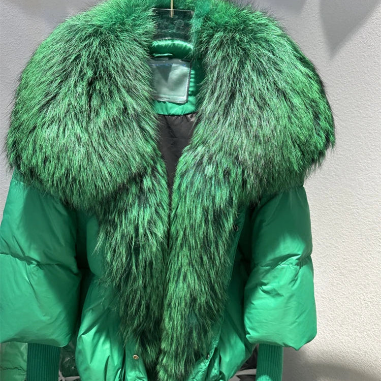 2024 Large Real Silver Fox Fur Collar with Knit Sleeve Winter Women Coat White Duck Down Jacket Super Fashion Outerwear Luxury