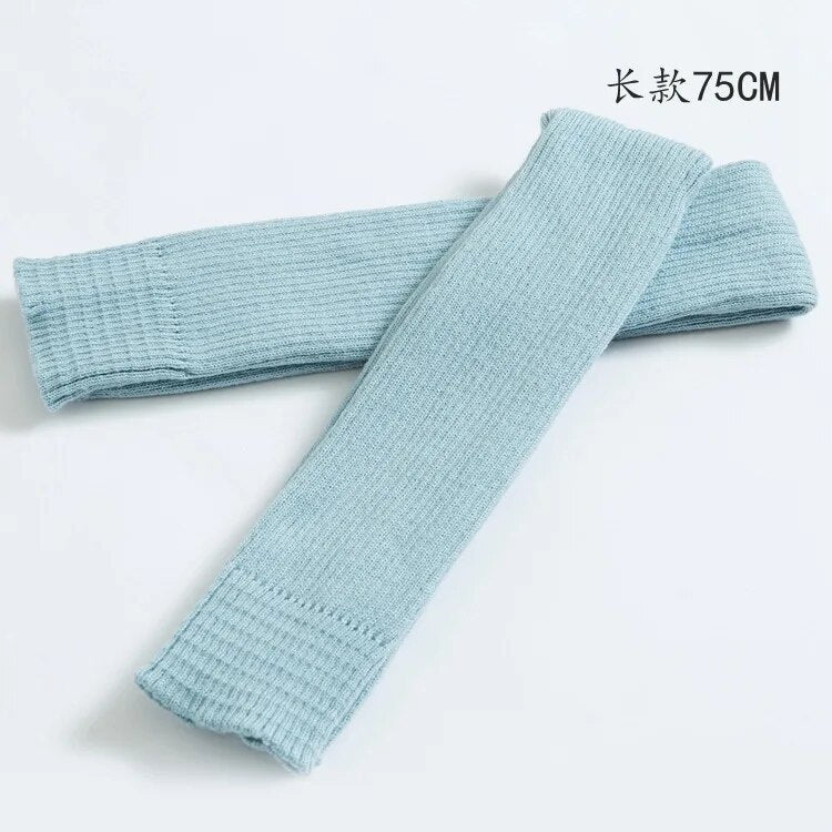 2024 Lolita Long Socks Women Leg Warmers Knitted Warm Foot Cover Arm Warmer Ladies Autumn Winter Crochet Socks Boot Cuffs 75cm Light Blue 75CM