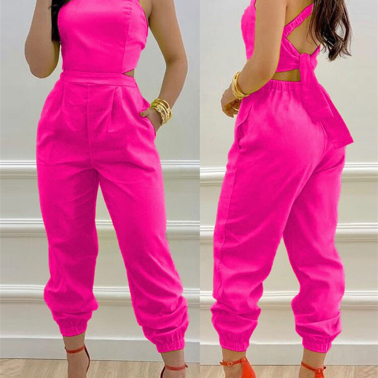 2024 New Floral Print Crisscross Tied Detail Backless Jumpsuit of One Fashion Casual Pieces for Women ODL0775M