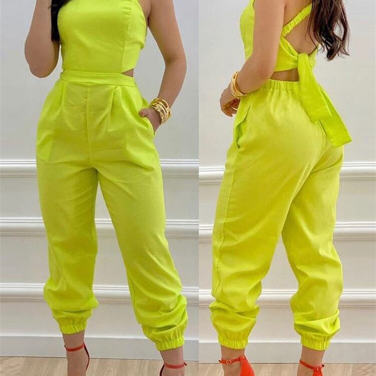 2024 New Floral Print Crisscross Tied Detail Backless Jumpsuit of One Fashion Casual Pieces for Women ODL0775L