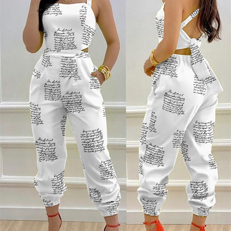 2024 New Floral Print Crisscross Tied Detail Backless Jumpsuit of One Fashion Casual Pieces for Women ODL0775E