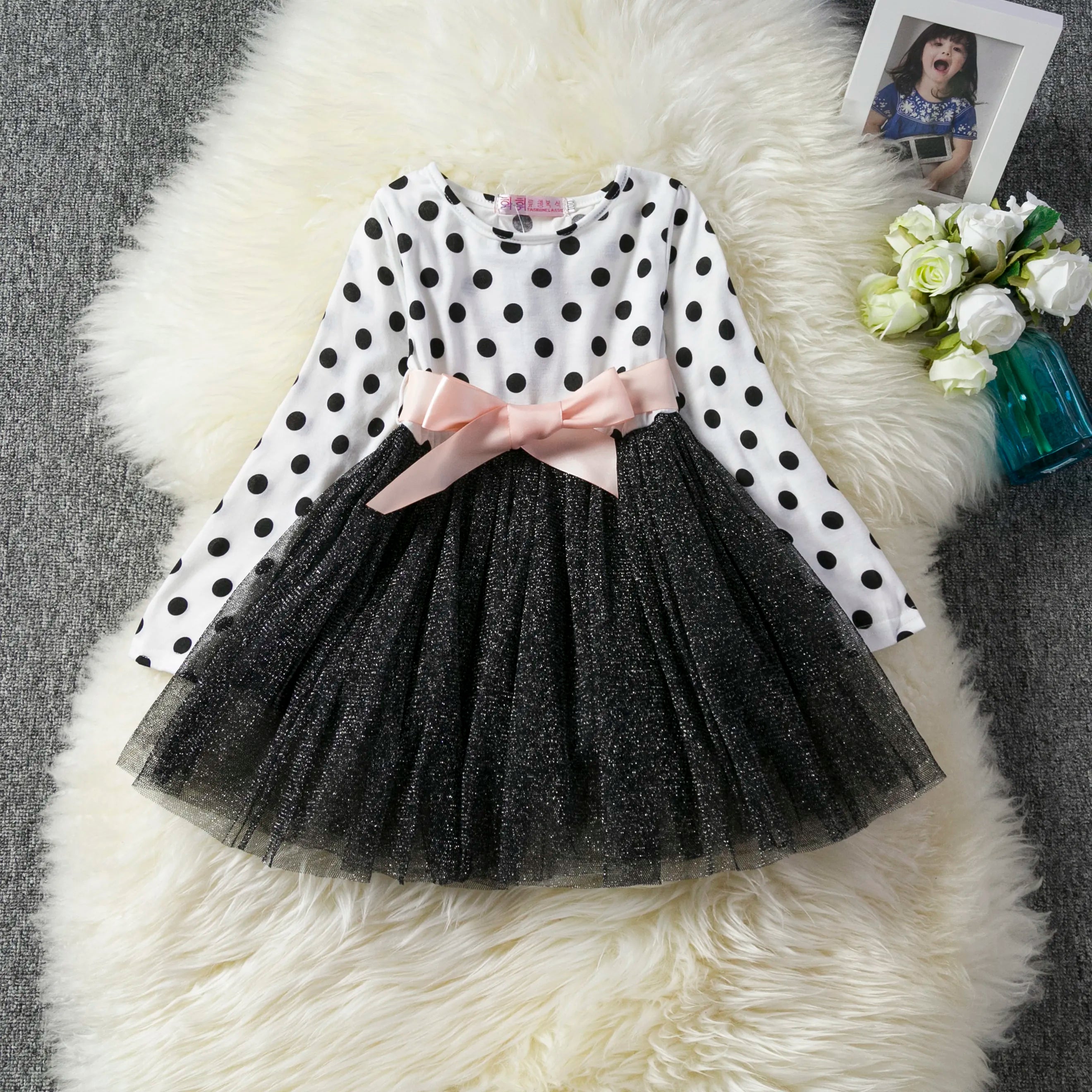 2024 New Girls Christmas Dress for Girls Kids Autumn Full Sleeve Sequined Tulle Tutu Princess Wedding Birthday Party Clothing White1
