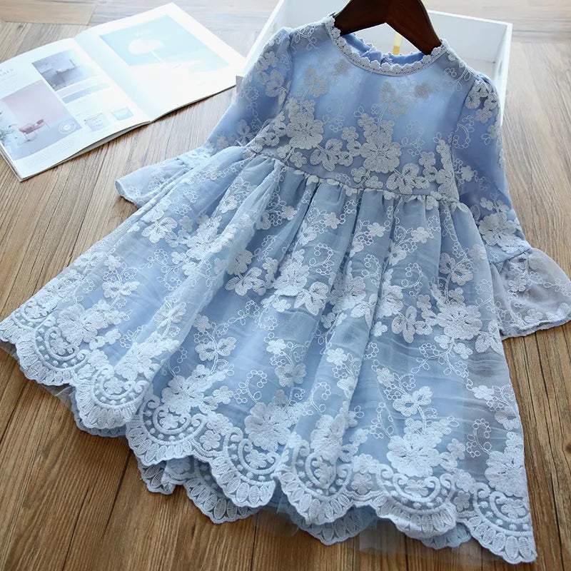 2024 New Girls Christmas Dress for Girls Kids Autumn Full Sleeve Sequined Tulle Tutu Princess Wedding Birthday Party Clothing 670- Blue