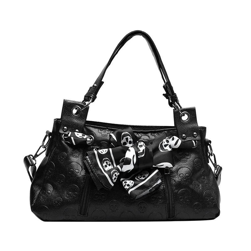 Women Messenger Bags Designer Motorcycle Punk Style Skull Rivet Tote Bag Crossbody Bags Ladies Leather HandBags H002 black (30cm<Max Length<50cm)