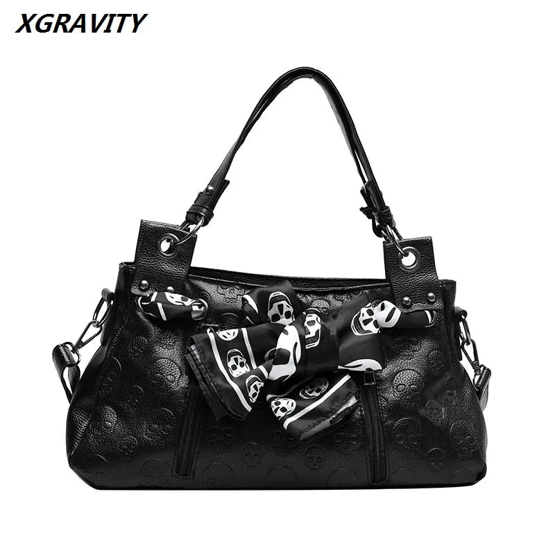 Women Messenger Bags Designer Motorcycle Punk Style Skull Rivet Tote Bag Crossbody Bags Ladies Leather HandBags H002
