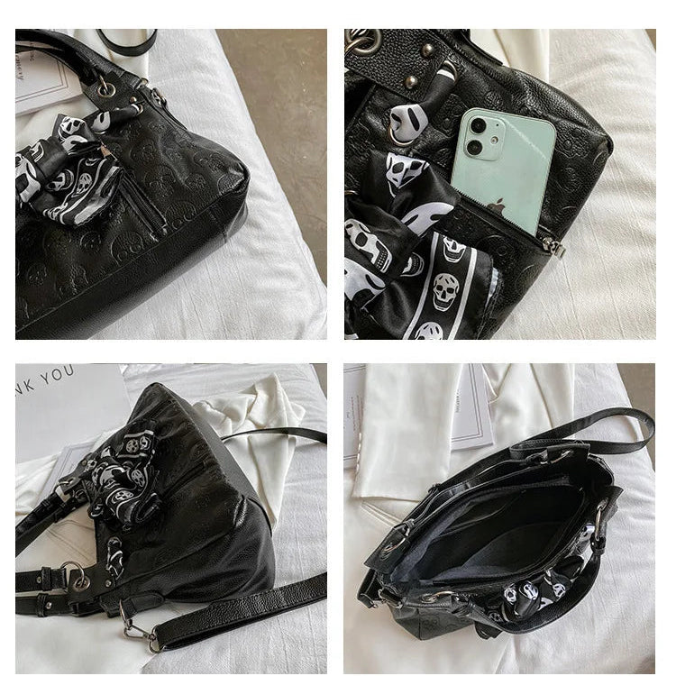 Women Messenger Bags Designer Motorcycle Punk Style Skull Rivet Tote Bag Crossbody Bags Ladies Leather HandBags H002