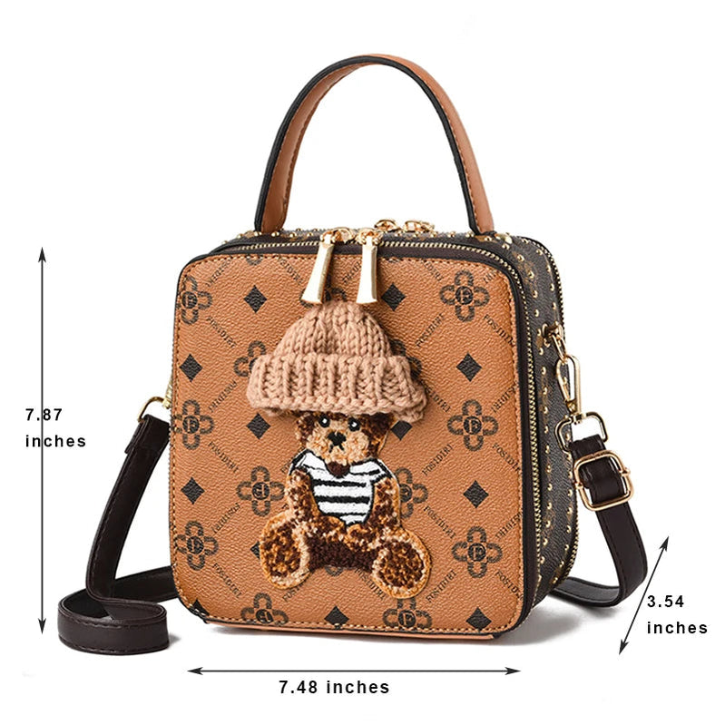 2024 Retro Female Shoulder Bag PU Leather Printing Small Handbag Purses Short Handle Bag Vintage Cross Body Bags for Women