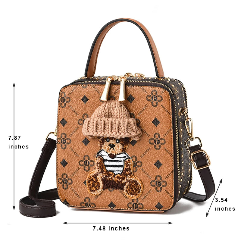 2024 Retro Female Shoulder Bag PU Leather Printing Small Handbag Purses Short Handle Bag Vintage Cross Body Bags for Women