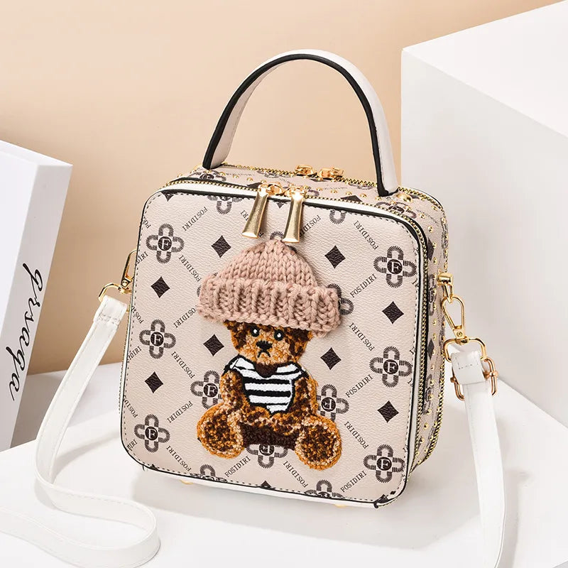 2024 Retro Female Shoulder Bag PU Leather Printing Small Handbag Purses Short Handle Bag Vintage Cross Body Bags for Women off white color 7.9x7.48x3.54 inches