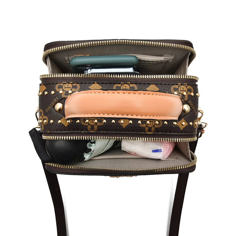 2024 Retro Female Shoulder Bag PU Leather Printing Small Handbag Purses Short Handle Bag Vintage Cross Body Bags for Women