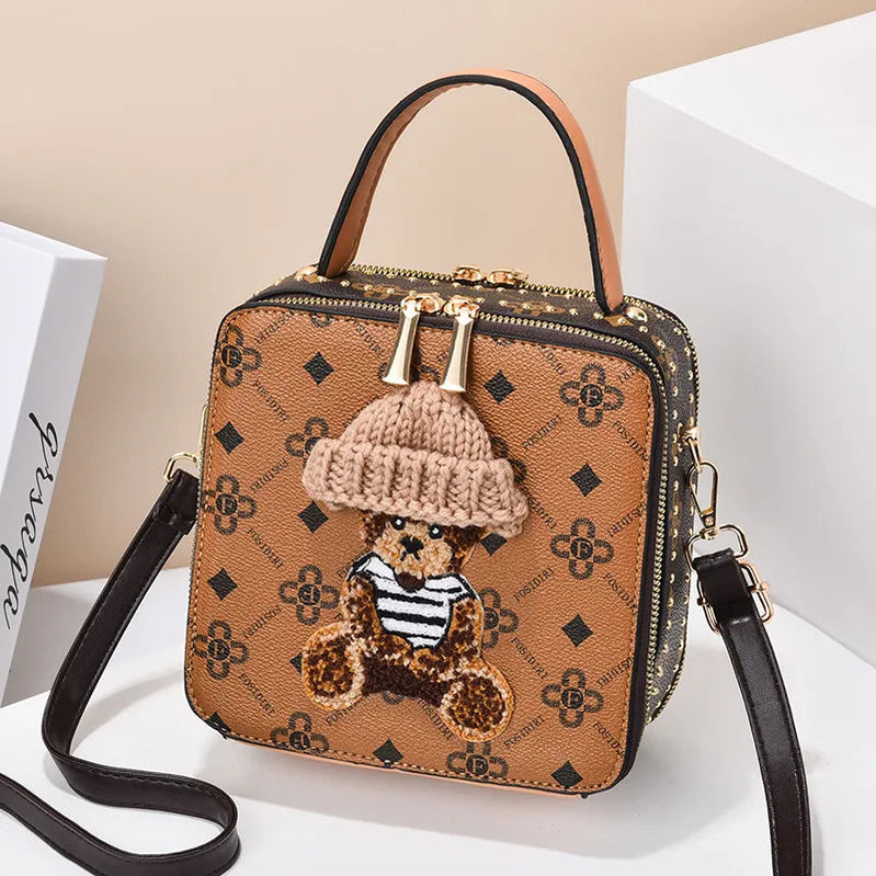 2024 Retro Female Shoulder Bag PU Leather Printing Small Handbag Purses Short Handle Bag Vintage Cross Body Bags for Women khaki with brown 7.9x7.48x3.54 inches
