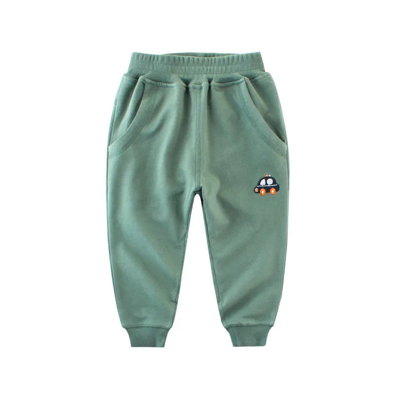 2024 Spring Children Trousers for Boys Girls Kids 100% Cotton Cartoon Casual Sport Long Pants Sweatpants 1 to 9 Years Kids 5-5066-green