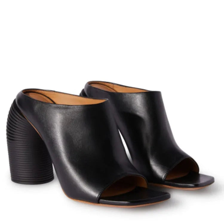 2024 Summer Shaped High Heel Women's Sandals Fashion Open Toe Square Head Muller Shoes 44 Large Women's Slippers 521-black