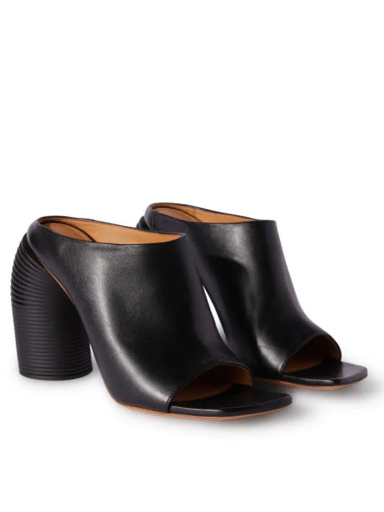 2024 Summer Shaped High Heel Women's Sandals Fashion Open Toe Square Head Muller Shoes 44 Large Women's Slippers 521-black