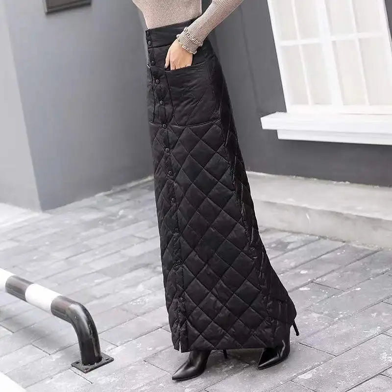 2024 Winter Women Down Cotton-padded Skirt Thicken Windproof Warm Long Skirts with Button Quilted Cotton A-line Skirts