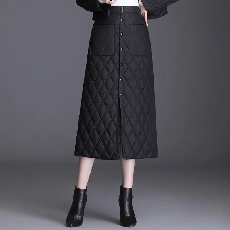 2024 Winter Women Down Cotton-padded Skirt Thicken Windproof Warm Long Skirts with Button Quilted Cotton A-line Skirts mid-length