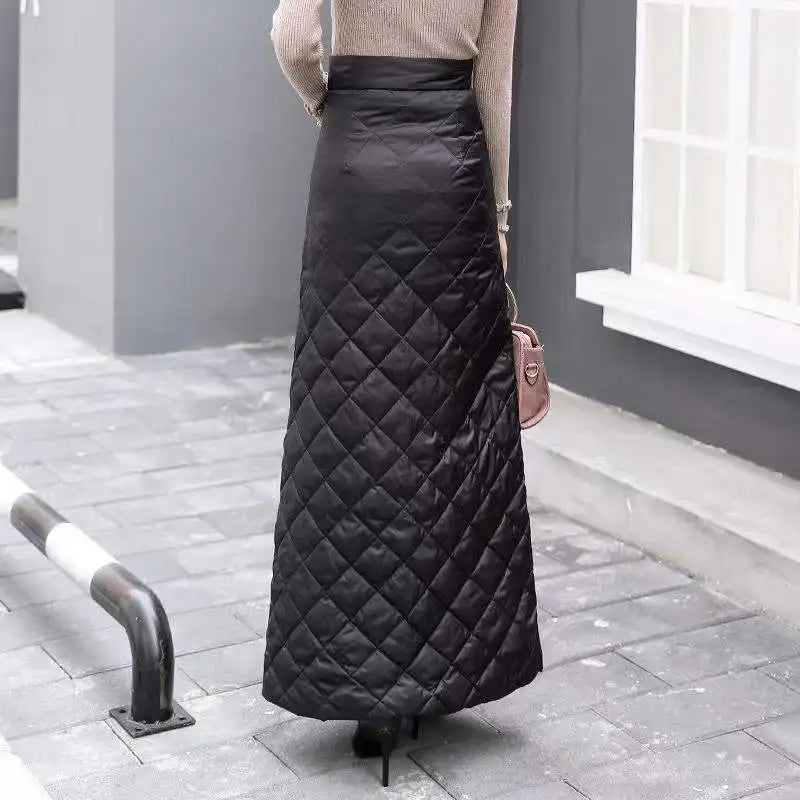 2024 Winter Women Down Cotton-padded Skirt Thicken Windproof Warm Long Skirts with Button Quilted Cotton A-line Skirts