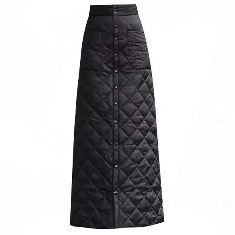 2024 Winter Women Down Cotton-padded Skirt Thicken Windproof Warm Long Skirts with Button Quilted Cotton A-line Skirts