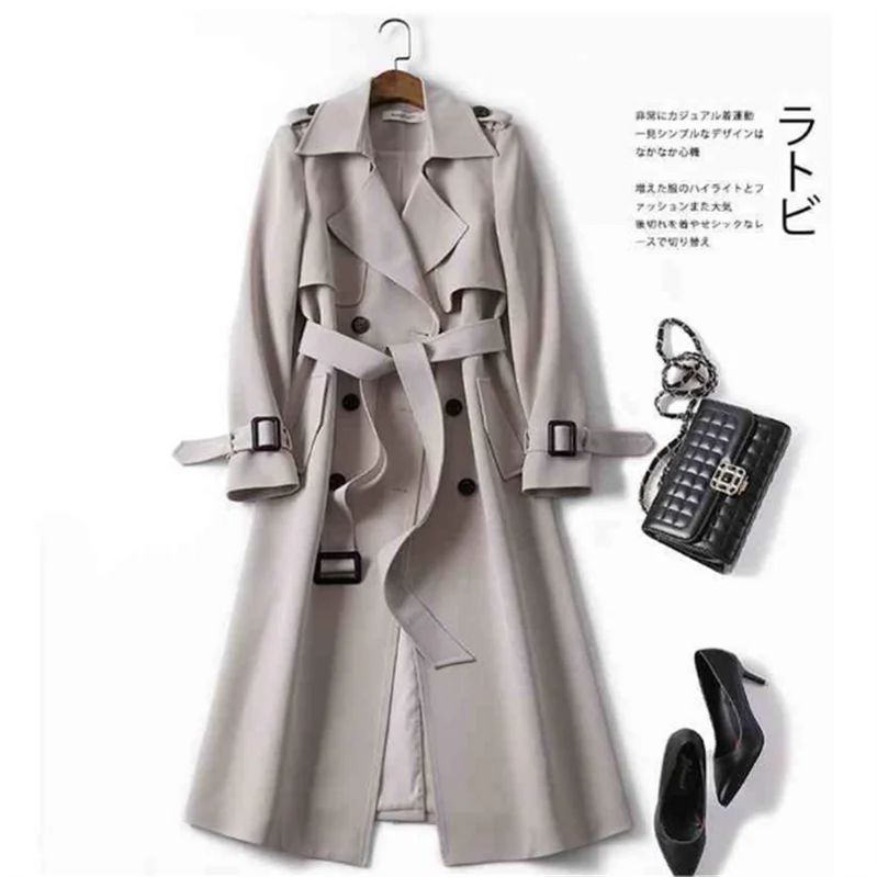 2024 Winter Women's windbreaker With Belt Fashion Streetwear Long Jacket Coat Female Clothing Slim Windbreak Ladies Outwear Beige