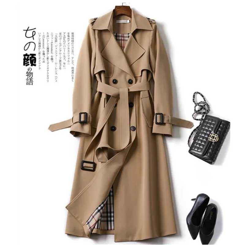 2024 Winter Women's windbreaker With Belt Fashion Streetwear Long Jacket Coat Female Clothing Slim Windbreak Ladies Outwear Khaki