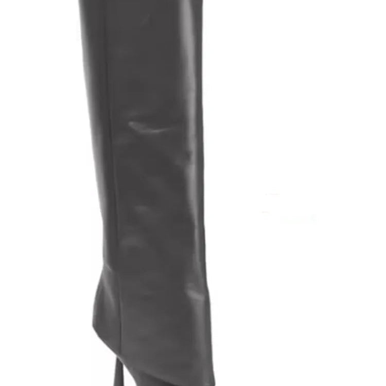 2024 Women's New Knee Length Boots Fashion Pointed Thin High Heel Trouser Sleeve Boots Autumn and Winter Large Size Boots grey