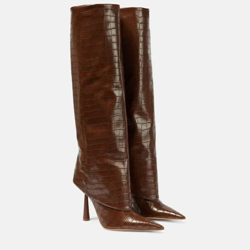 2024 Women's New Knee Length Boots Fashion Pointed Thin High Heel Trouser Sleeve Boots Autumn and Winter Large Size Boots