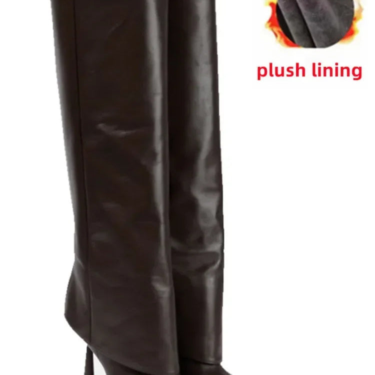 2024 Women's New Knee Length Boots Fashion Pointed Thin High Heel Trouser Sleeve Boots Autumn and Winter Large Size Boots