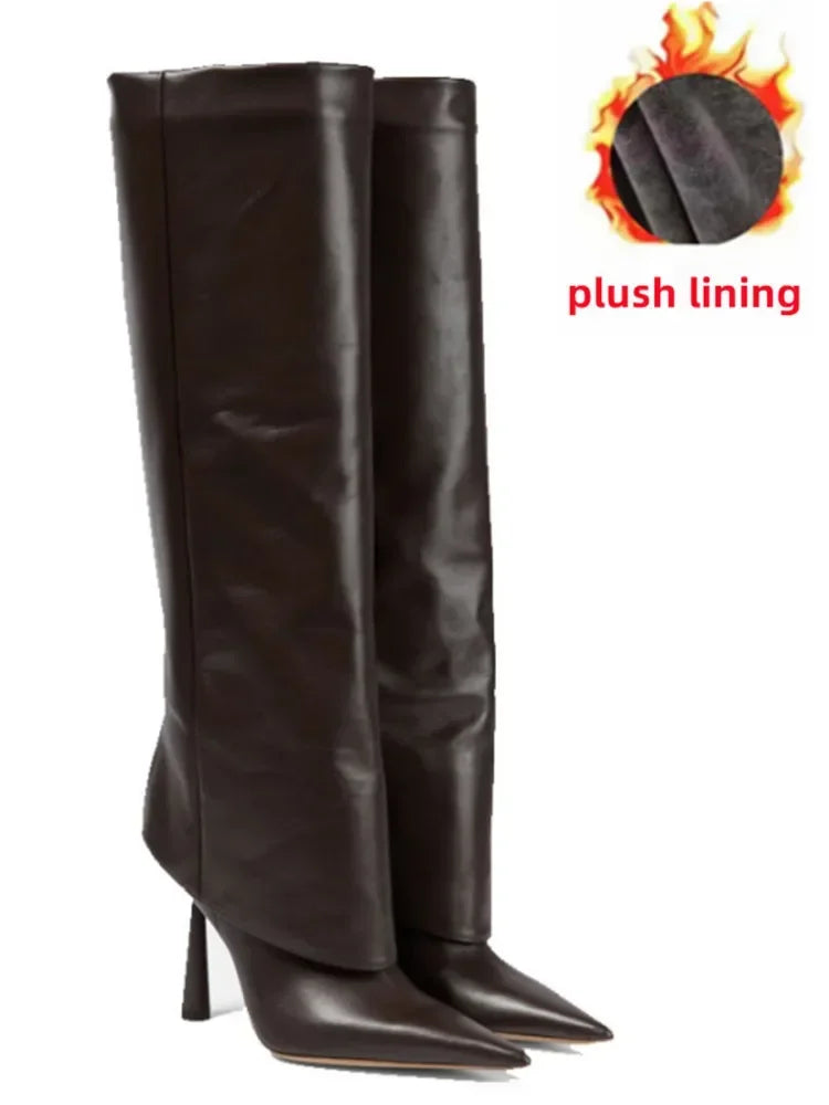 2024 Women's New Knee Length Boots Fashion Pointed Thin High Heel Trouser Sleeve Boots Autumn and Winter Large Size Boots