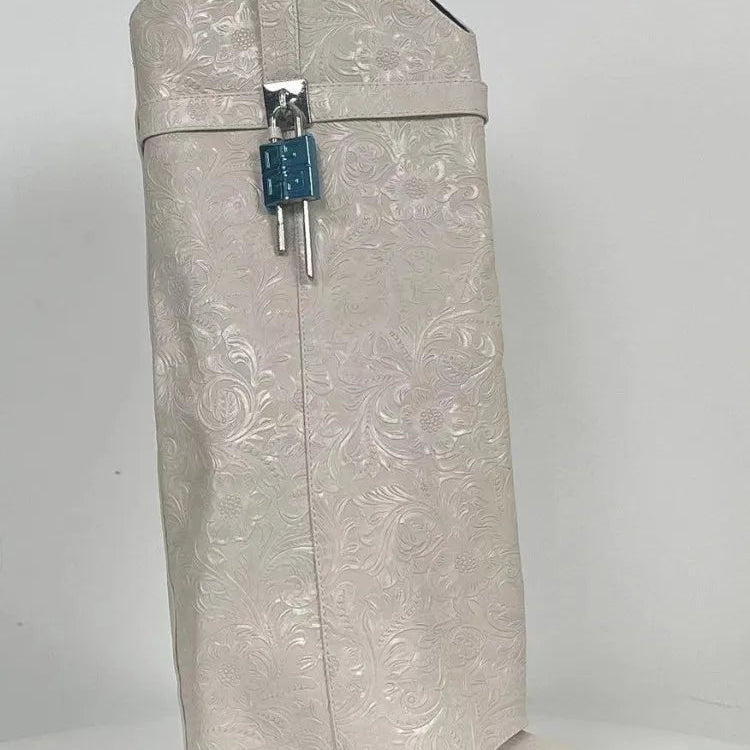 2024 Women's New Over Knee Boots Shark Lock Retro Pattern Thick Sole High Heel Boots Designer Brand Women's Long Leather Boots