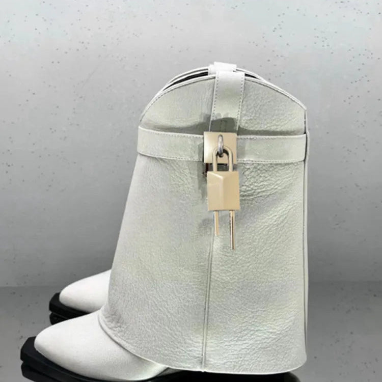 2024 Women's New Over Knee Boots Shark Lock Retro Pattern Thick Sole High Heel Boots Designer Brand Women's Long Leather Boots