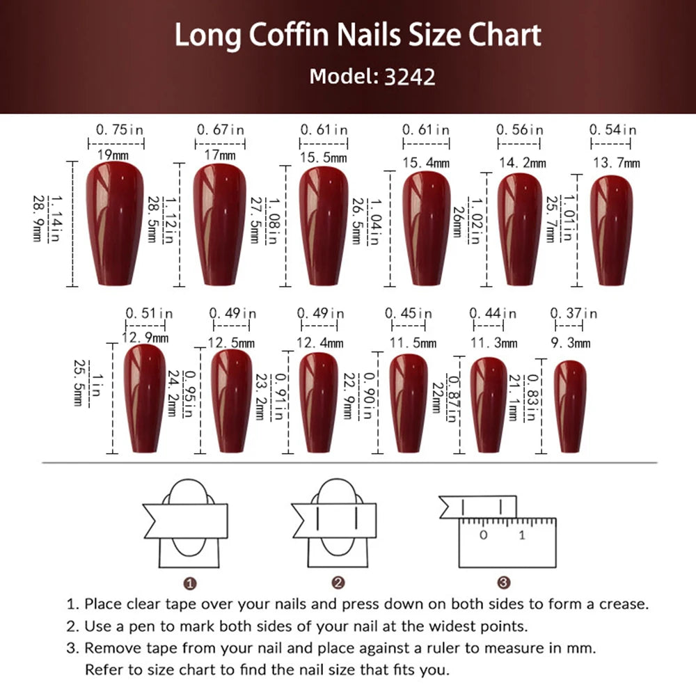 24 Pcs Glossy Long Coffin Press On Nails Red Christmas Glitter Fake Nails With Snow Pattern Reusabie False Nails