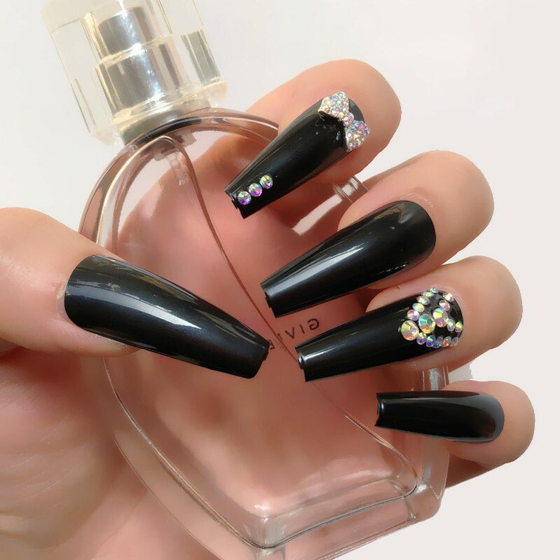 24 Pcs Pink False Nail Tips Women Wearable Fake Press on Nails With Pearl Diamond Full Cover Artificial Nails Custom Made HS3510HD