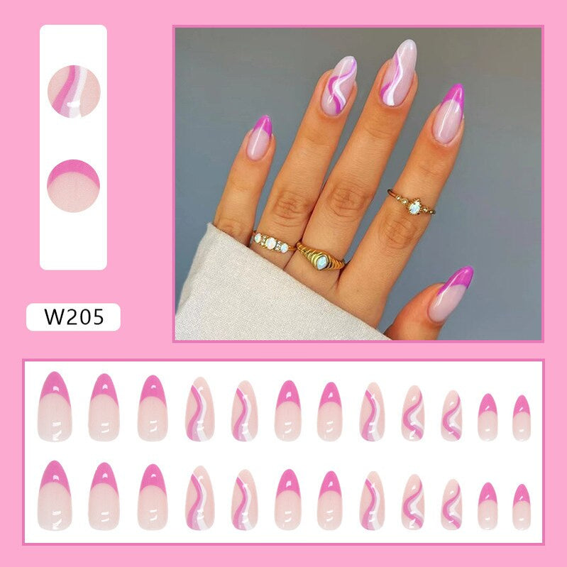 24P Removable Ballerina Press On Nail Art Long Round Head Fake Nails Full Cover Artificial Wearing Reusable False Nails Finished W205