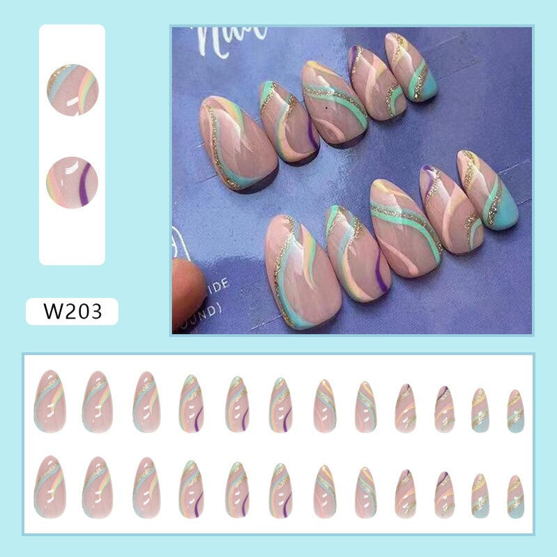 24P Removable Ballerina Press On Nail Art Long Round Head Fake Nails Full Cover Artificial Wearing Reusable False Nails Finished W203