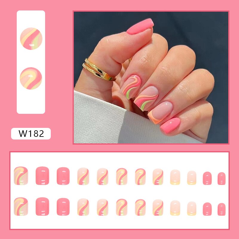 24P Removable Ballerina Press On Nail Art Long Round Head Fake Nails Full Cover Artificial Wearing Reusable False Nails Finished W182