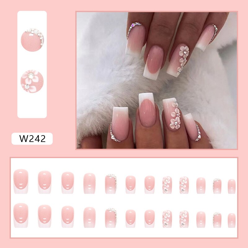 24P Removable Ballerina Press On Nail Art Long Round Head Fake Nails Full Cover Artificial Wearing Reusable False Nails Finished W242