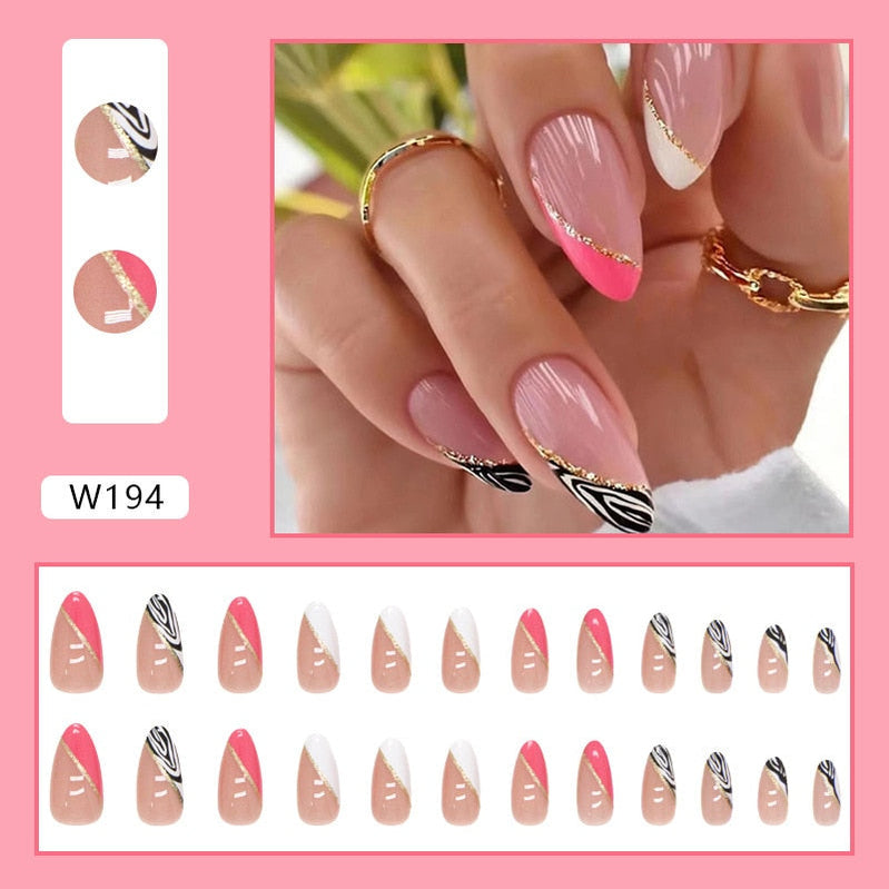 24P Removable Ballerina Press On Nail Art Long Round Head Fake Nails Full Cover Artificial Wearing Reusable False Nails Finished W194