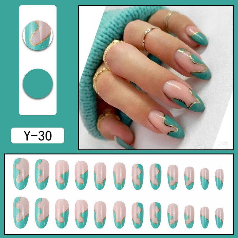 24P Removable Ballerina Press On Nail Art Long Round Head Fake Nails Full Cover Artificial Wearing Reusable False Nails Finished