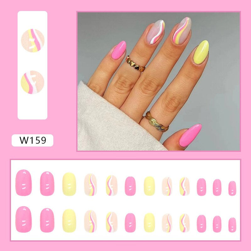 24P Removable Ballerina Press On Nail Art Long Round Head Fake Nails Full Cover Artificial Wearing Reusable False Nails Finished W159